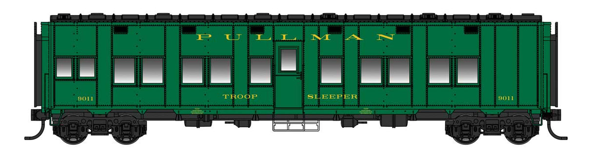 Pullman-Standard Troop Sleeper Car - Lighted - Ready to Run -- Pullman Troop Sleeper #9011-1