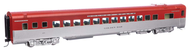 85' Pullman-Standard Southern Pacific 83-C-2 Coach -- Southern Pacific(TM) #2400 Golden Bar (Simulated Stainless, large red strip)-1