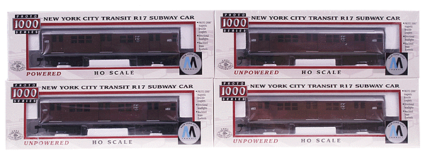 PROTO 1000 MTA Class R-17 Subway Cars - 1 Powered & 3 Unpowered -- NYC R-17 Red Bird (red) #6805 - Powered (#'s 3801, 6803 & 6808: Unpowered)