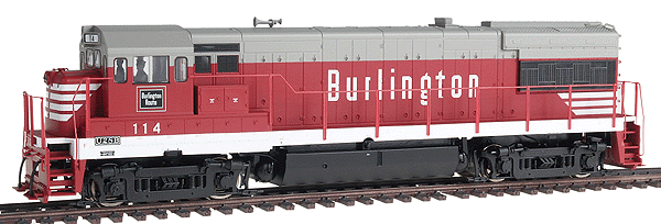 Proto 2000 Diesel GE U28B - Powered, No Sound -- Chicago, Burlington & Quincy #114 (Chinese Red, gray)