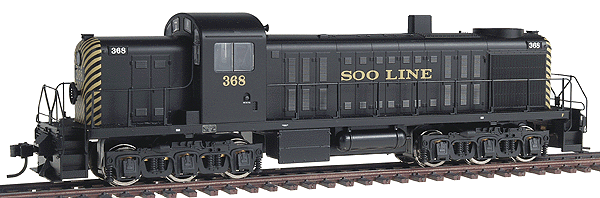 Proto 1000 Diesel Alco RSC-2 - Powered -- Soo Line #368 (black w/Dulux Gold stripes)