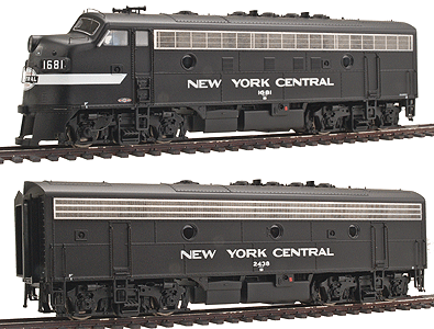 PROTO 2000 Diesel EMD F7A-B Set Powered w/Sound & DCC -- New York Central #1681 & #2438 (black, Cigar Band, white stripe)