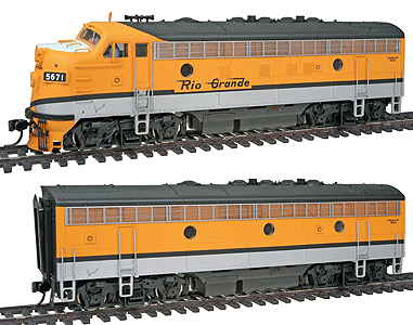 PROTO 2000 Diesel EMD F7A-B Set Powered w/Sound & DCC -- Denver & Rio Grande Western(TM) #5671 & 5672 (aluminum, orange; single strip