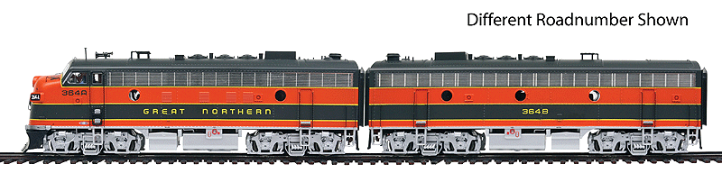 EMD F7A-B Set w/Tsunami(R) Sound & DCC -- Great Northern #368C, 372B (Original Scheme; Omaha Orange, green, yellow)-1