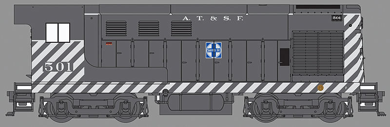 Fairbanks-Morse H10-44 - Tsunami(R) Sound & DCC -- Atchison, Topeka & Santa Fe #502 (Zebra Stripes; black, silver)-1