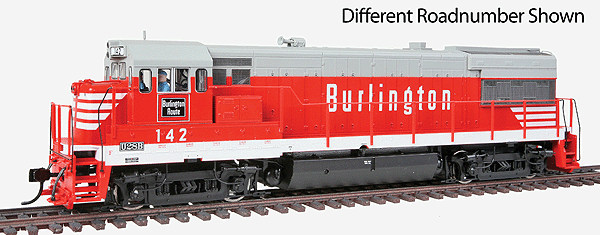 GE U28B - Tsunami(R) Sound & DCC - PROTO 2000(R) -- Chicago, Burlington & Quincy #145 (Chinese Red, gray)