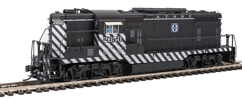 EMD GP7 with SoundTraxx(R) Tsunami(R) Sound and DCC -- Santa Fe #2650 (1950s-1970s Zebra Stripe; black, silver)-1