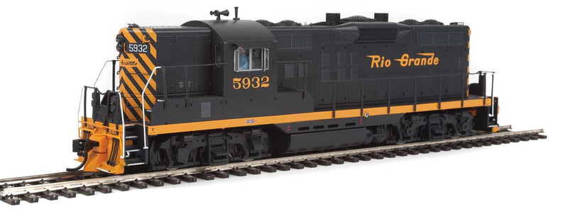 EMD GP9 Phase II - LokSound 5 Sound and DCC -- Denver & Rio Grande Western(TM) #5932 (black, Aspen Gold; Small Flying Grand-1