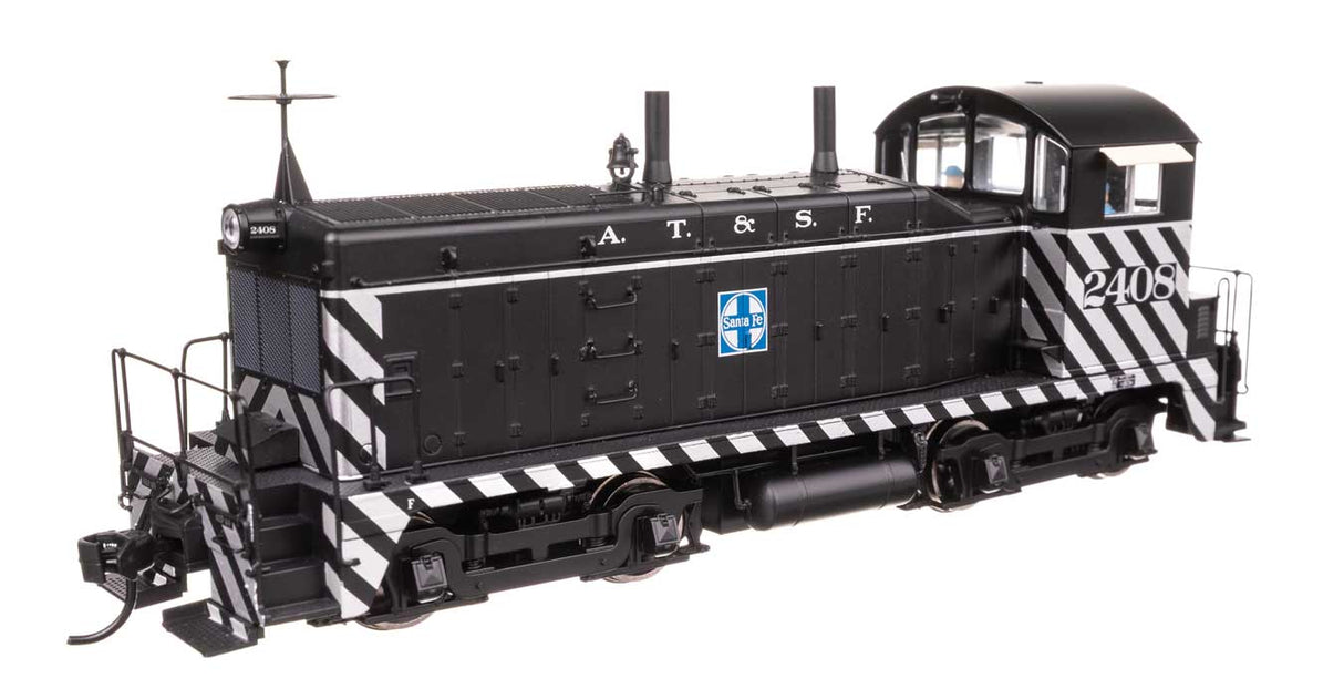 EMD NW2 - LokSound 5 Sound and DCC -- Atchison, Topeka & Santa Fe #2408 (A. T. & S. F.; black, white; Zebra Stripes)-1