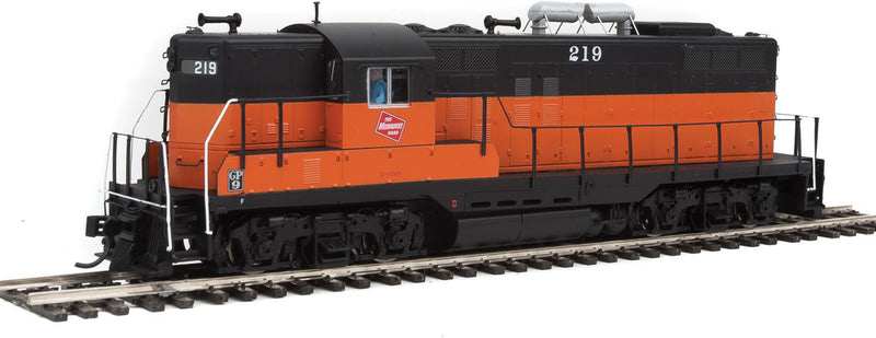 EMD GP9 Phase I - Standard DC -- Milwaukee Road #233 (orange, black, TMR Logo on Cab)-1