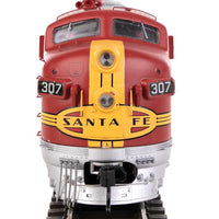 EMD F7A - Standard DC -- Santa Fe #307L (Warbonnet; red, silver)