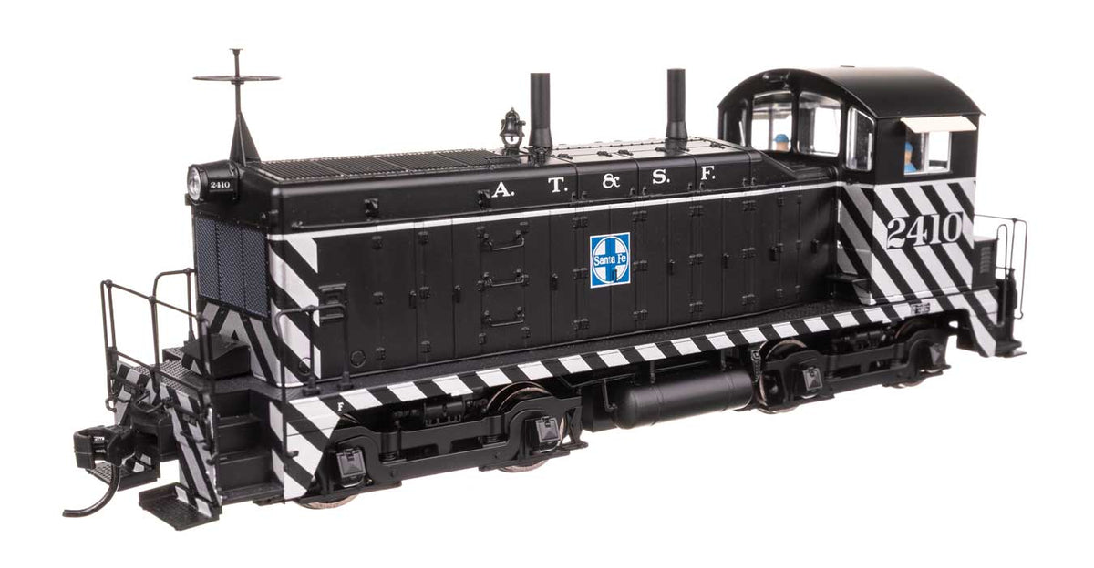 EMD NW2 - Standard DC -- Atchison, Topeka & Santa Fe #2410 (A. T. & S. F.; Zebra Scheme, black, white)-1