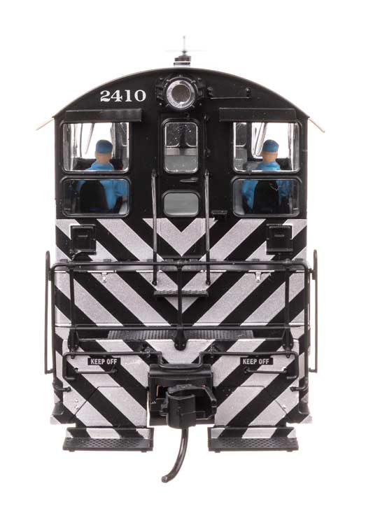EMD NW2 - Standard DC -- Atchison, Topeka & Santa Fe #2410 (A. T. & S. F.; Zebra Scheme, black, white)-3