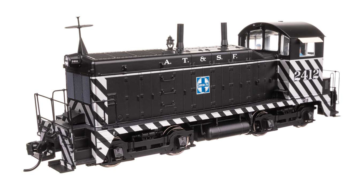 EMD NW2 - Standard DC -- Atchison, Topeka & Santa Fe #2412 (A. T. & S. F.; Zebra Scheme, black, white)-1