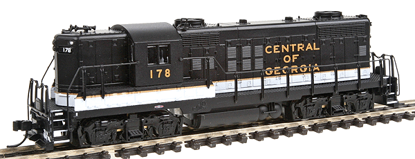 PROTO N Diesel EMD GP18 Powered -- Central of Georgia #178 (black, aluminum Southern "Tuxedo" scheme)
