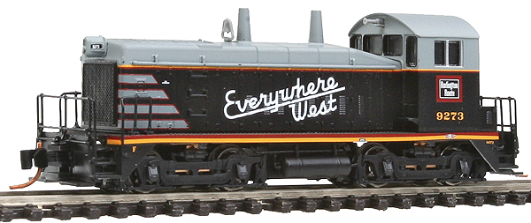 EMD SW9/1200 - Standard DC - PROTO N(TM) -- Chicago, Burlington & Quincy #9273 (black, gray, Everywhere West Slogan)