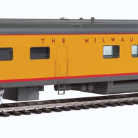 85' Milwaukee Road 48-Seat Diner - Ready to Run -- Twin Cities Hiawatha - Milwaukee Road (yellow, gray, red; Decals)