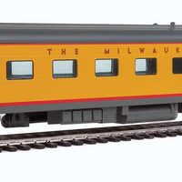 85' Milwaukee Road 48-Seat Diner - Ready to Run -- Twin Cities Hiawatha - Milwaukee Road (yellow, gray, red; Decals)