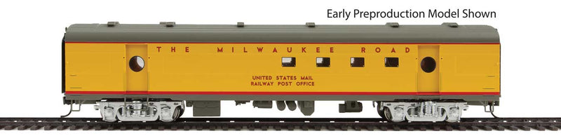 63' Milwaukee Road Railway Post Office - Ready to Run -- Twin Cities Hiawatha - Milwaukee Road #2153 (yellow, gray, red)-1