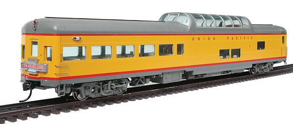 85' ACF Observation Dome Lounge Lighted - Ready to Run -- Union Pacific(R) (Armour Yellow, gray, City of St. Louis Tail Sign)-1