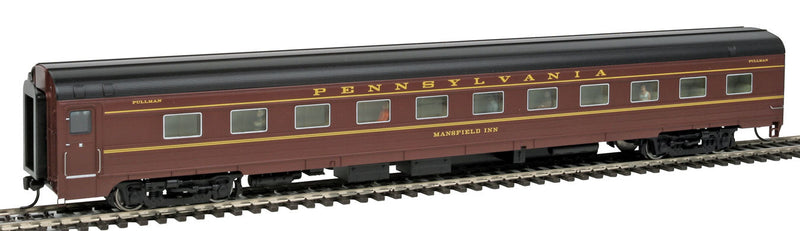 1960s Broadway Limited 85' Budd 21-Roomette Sleeper Deluxe 1 - RTR -- Pennsylvania Railroad Mansfield Inn (tuscan, black, dulux)-1