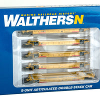 Thrall 5-Unit Articulated 48' Well Car - Ready to Run -- Trailer-Train DTTX #72888 (yellow, black; Maroon 2010s Logo)