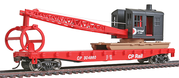 Flatcar with Logging Crane - Ready to Run -- Canadian Pacific (red, black; Multimark Logo)-1