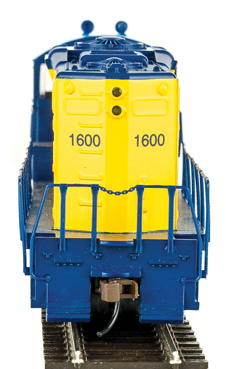 EMD GP9M - Standard DC -- Ontario Northland #1600 (yellow, blue; Chevrons Logo)-4