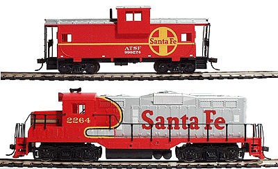 Locomotive & Caboose Pack (Both Ready to Run) -- Santa Fe (red & silver "Warbonnet" w/red caboose) Loco #2264; Caboose #999