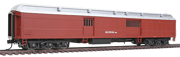 70' ACF Heavyweight Maintenance-of-Way Baggage-Express - Ready to Run -- Burlington Northern #976184 (MOW Scheme; Boxcar Red, silver)