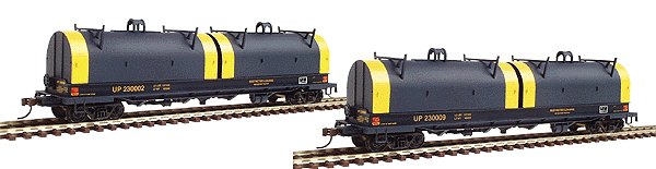 Evans 100-Ton 55' Cushion Coil Cars (Revised) Limited-Run 2-Packs -- Union Pacific (round covers, blue, yellow)