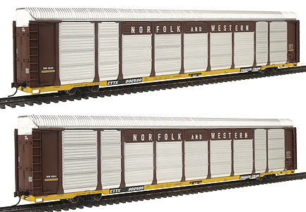Gold Line(TM) Tri-Level Enclosed Auto Carrier Ready to Run 2 Pack -- Norfolk & Western