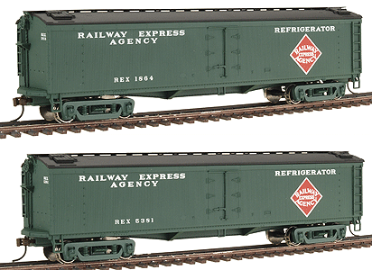 50' GACX Wood Express Reefer w/GSC Truck Ready-to-Run 2-Pack -- Railway Express Agency (Hunter Green, Large Logo)