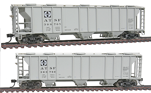 PS-2 2893 Cubic Foot 3-Bay Covered Hopper 2-Pack - Ready to Run -- Atchison, Topeka & Santa Fe #300750, 300780 (gray)