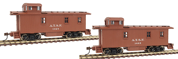 Gold Line(TM) ATSF 1300-Series Wood Caboose (Waycar) Assembled Ltd-Run 2-Pack -- A.T.S.F. Lettering; 1938-43