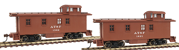 Gold Line(TM) ATSF 1300-Series Wood Caboose (Waycar) Assembled Ltd-Run 2-Pack -- ATSF Lettering; 1943 to Retirement