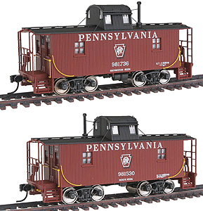 Platinum Line(TM) Pennsylvania N6B Wood Cabin Car (Caboose) Assembled 2-Pack -- Pennsylvania w/Centered Cupola; Keystone in Middle Limited Run