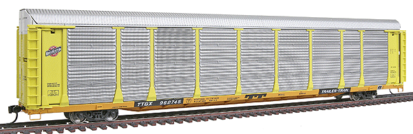 Gold Line(TM) Bi-Level Auto Carrier Ready to Run -- Chicago & North Western(TM) Rack w/Flat TTGX #962745 (Zito Yellow, TTX Yello