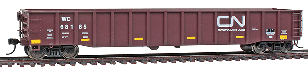 53' Thrall Gondola - Ready to Run - Platinum Line(TM) -- Wisconsin Central #68185 (brown, CN Website Logo, yellow Conspicuity Marks)