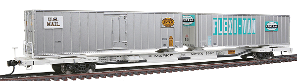 Mark IV Flexi-Van Flatcar w/Two Trailers - Ready to Run - Gold Line(TM) -- Merchants Despatch #9697