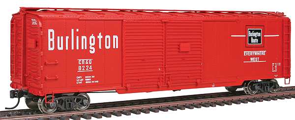 50' Double-Door Automobile Boxcar w/End Doors - Ready to Run - Platinum Line(T -- Chicago, Burlington & Quincy #8224 (Chinese Red, white)