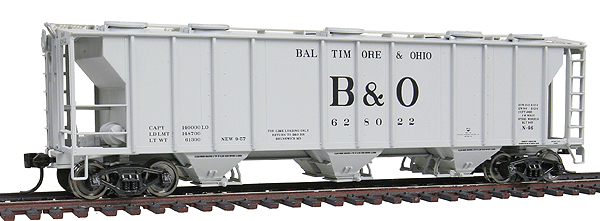 Gold Line(TM) PS-2 2893 Cubic Foot 3-Bay Covered Hopper - Ready to Run -- Baltimore & Ohio #628022 (gray, Billboard B&O)