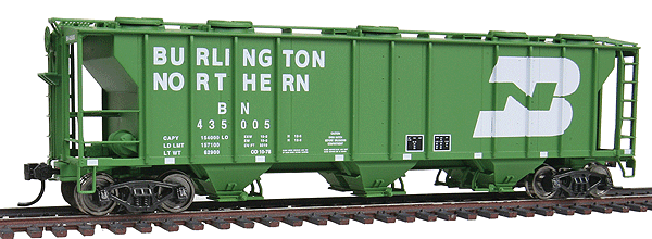 Gold Line(TM) PS-2 2893 Cubic Foot 3-Bay Covered Hopper - Ready to Run -- Burlington Northern #435005 (Cascade Green, white, Large Logo)