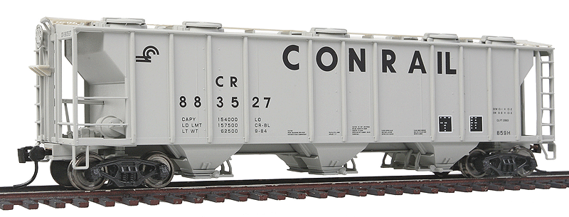 Gold Line(TM) PS-2 2893 Cubic Foot 3-Bay Covered Hopper - Ready to Run -- Conrail #883527 (gray)