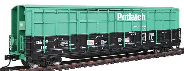 Gold Line(TM) 56' Thrall All-Door Boxcar Ready to Run -- Potlatch D&NE #112 (green, black)