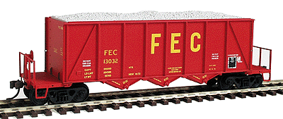 40' Ortner 100-Ton Open Aggregate Hopper Ready-to-Run Single Car -- Florida East Coast (red, yellow lettering)
