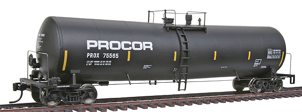 Gold Line(TM) 23,000-Gallon Funnel-Flow Tank Car - Ready to Run -- Procor #75565 (black w/Conspicuity Markings)