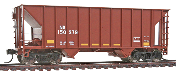 Greenville 100-Ton 2-Bay Hopper - Ready to Run - Gold Line(TM) -- Norfolk Southern #150279 (Boxcar Red, yellow Conspicuity Stripes, No Logo)