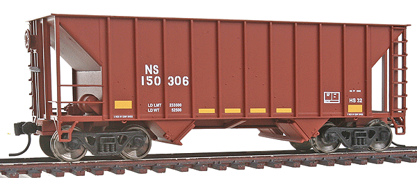 Greenville 100-Ton 2-Bay Hopper - Ready to Run - Gold Line(TM) -- Norfolk Southern #150306 (Boxcar Red, yellow Conspicuity Stripes, No Logo)