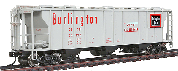 Gold Line(TM) PS-2 2893 Cubic Foot 3-Bay Covered Hopper - Ready to Run -- Chicago Burlington & Quincy #85197 (gray)